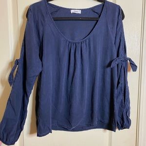 Navy Blue Boutique Top with Slits in Sleeves